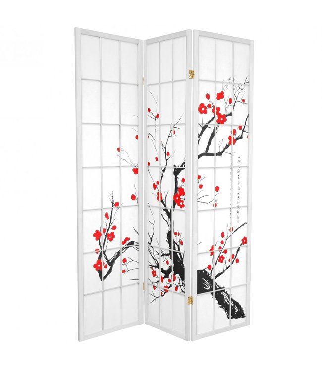 Japanse Kamerscherm B135xH180cm 3 Panelen Shoji Rijstpapier Wit - Sakura