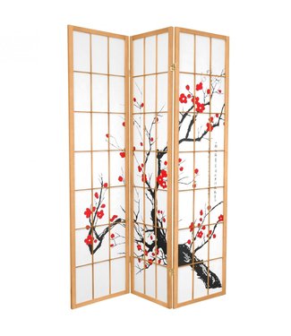 Fine Asianliving Japanische Paravent Raumteiler Trennwand B135xH180cm 3 Paneele Natur - Kirschblüten