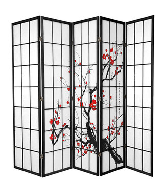 Fine Asianliving Paravent Japonais Shoji L225xH180cm 5 Panneaux Paper de Riz - Fleurs de Cerisier