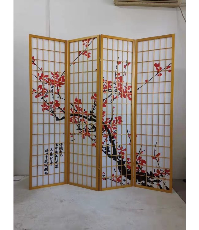 Paravent Japanische Trennwand Shoji B180xH180cm Raumteiler Natur - Sakura