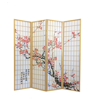 Fine Asianliving Paravent Japanische Trennwand Shoji B180xH180cm Raumteiler Natur - Sakura