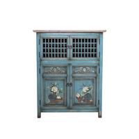 Chinese Kast Blauw Handgeschilderde Details W85xD45xH106cm