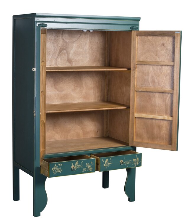 Armoire de Mariage Chinoise Peinte à la Main Papillons Teal - Collection Orientique L100xP55xH175cm