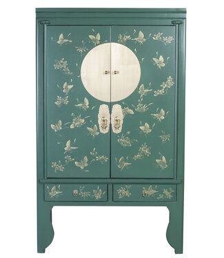 Fine Asianliving Chinese Wedding Cabinet Green Hand-Painted - Orientique Collection W100xD55xH175cm