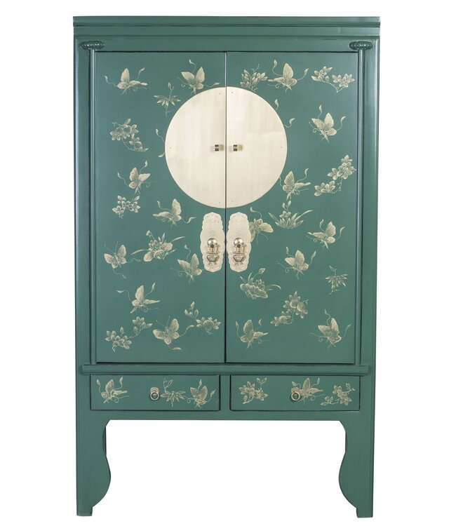 Armoire de Mariage Chinoise Vert Peint à la Main - Orientique Collection L100xP55xH175cm