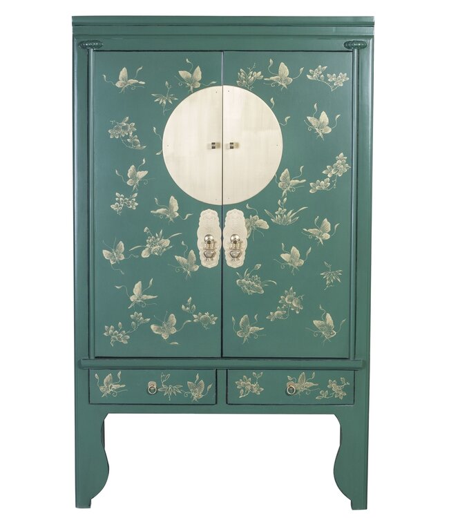 Chinese Wedding Cabinet Green Hand-Painted - Orientique Collection W100xD55xH175cm
