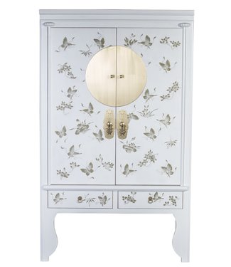 Fine Asianliving Chinese Wedding Cabinet Snow White Hand-Painted - Orientique Collection W100xD55xH175cm