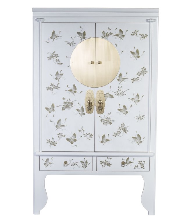 Armoire de Mariage Chinoise Blanche Neige Peint à la Main  - Orientique Collection L100xP55xH175cm