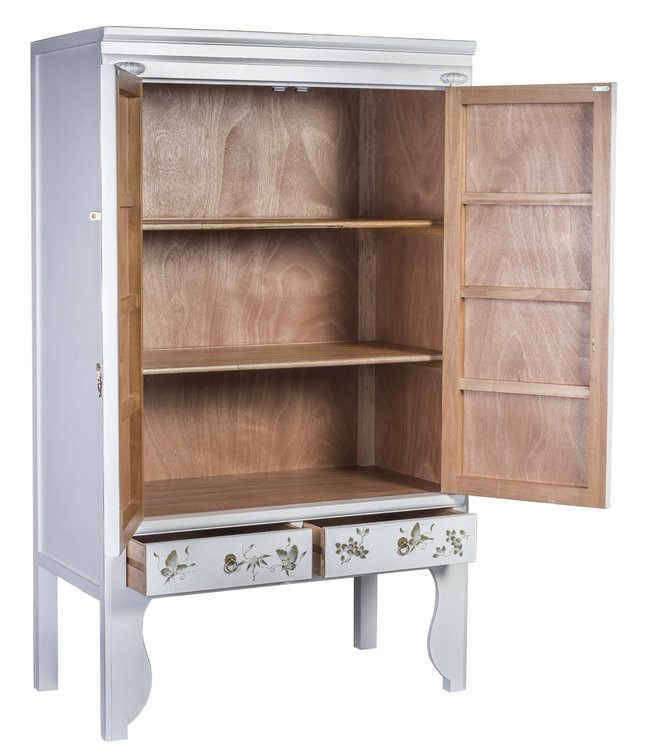 Chinese Bruidskast Sneeuw Wit Handbeschilderd - Orientique Collectie B100xD55xH175cm