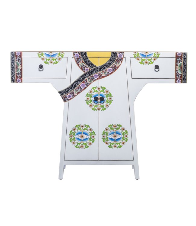 Chinese Kimono Cabinet Handpainted White W120xD35xH87cm