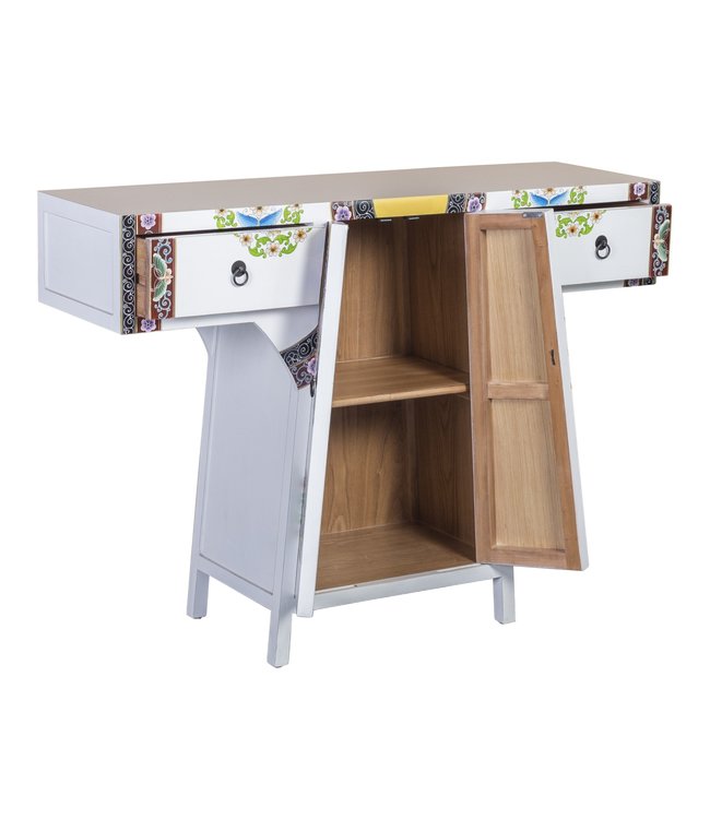 Chinese Kimono Kast Handgeschilderd Wit B120xD35xH87cm