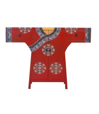 Fine Asianliving Armoire Kimono Chinois Peint à la Main Rouge L120xP35xH87cm