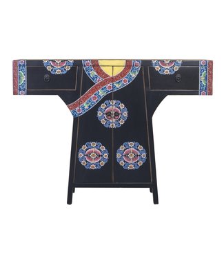 Fine Asianliving Armoire Kimono Chinois Peint à la Main Noir L120xP35xH87cm