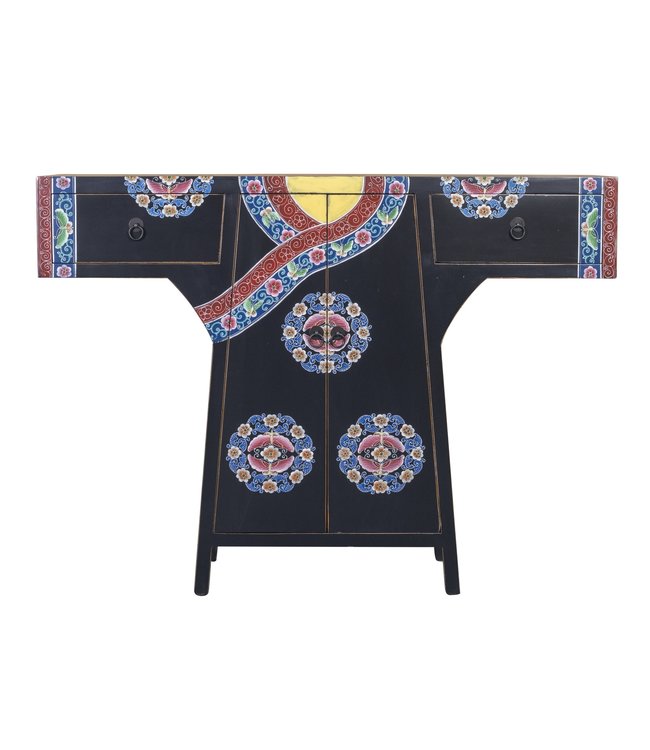 Armoire Kimono Chinois Peint à la Main Noir L120xP35xH87cm