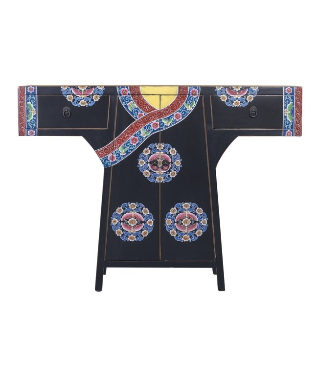 Chinese Kimono Kast Handgeschilderd Zwart B120xD35xH87cm
