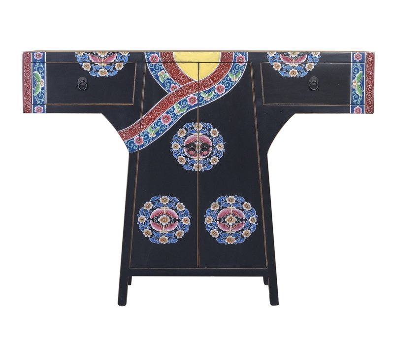 Chinesischer Kimono Schrank Handbemalt Schwarz B120xT35xH87cm