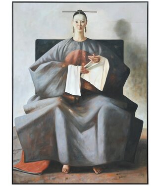 Fine Asianliving Pittura Ad Olio Dipinto a Mano 3D in Rilievo Cornice Nero L120xA160cm Donna Cinesa