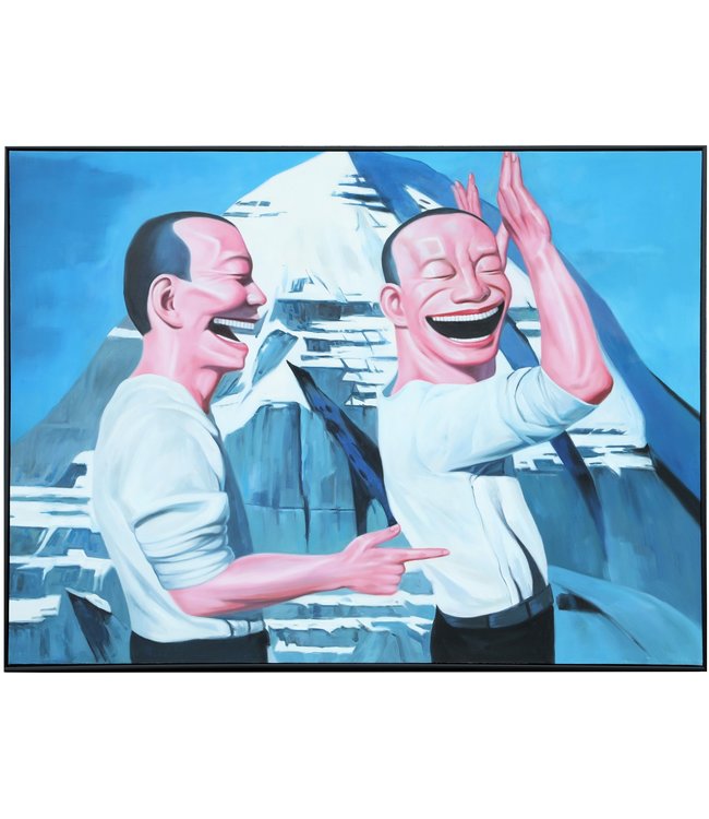 Oil Painting 100% Handpainted 3D Relief Effect Black Frame 90x120cm Yue Min Jun Reproduction Two Laughing Men