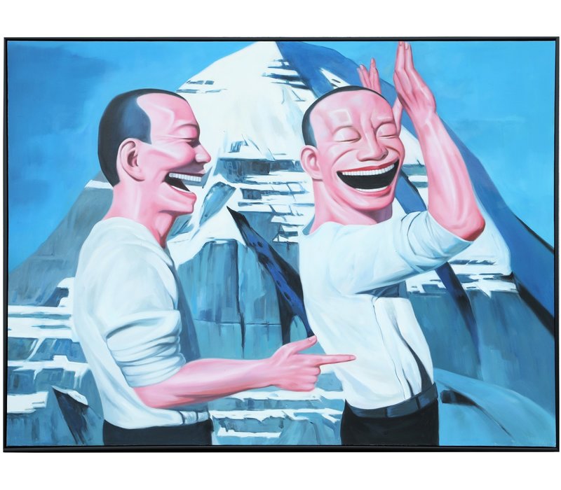 Ölgemälde 100% Handgemalt 3D Texture Rahmen Schwarz 90x120cm Yue Min Jun Reproduktion Zwei Lachende Männer