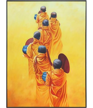 Fine Asianliving Oil Painting 100% Handpainted 3D Relief Effect Black Frame 90x120cm Monks in Yellow