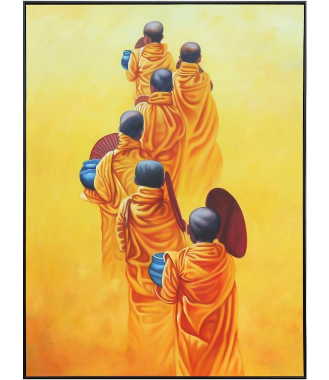 Oil Painting 100% Handpainted 3D Relief Effect Black Frame 90x120cm Monks in Yellow