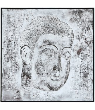 Fine Asianliving Peinture á l'Huile 100% Peint á La Main 3D Effect Relief Cadre Noir 100x100cm Bouddha à Droite