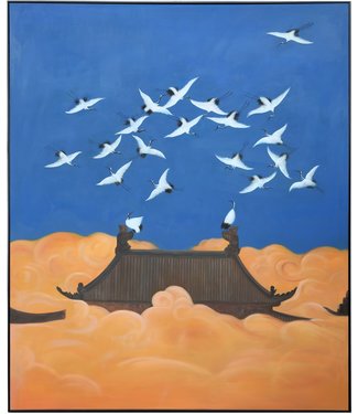 Fine Asianliving Oil Painting 100% Handpainted 3D Relief Effect Black Frame 150x180cm Flying Japanese Cranes