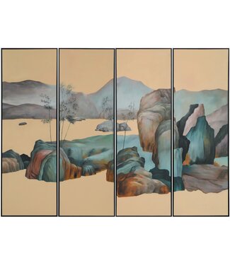 Fine Asianliving Pittura Ad Olio Dipinto a Mano 3D in Rilievo Cornice Nero 50x150cm Paesaggio