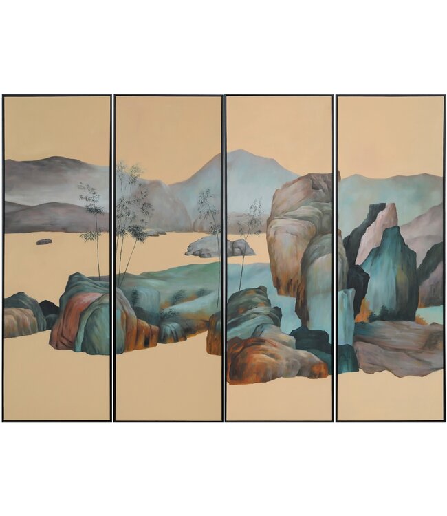 Peinture á l'Huile 100% Peint á La Main 3D Effect Relief Cadre Noir 50x150cm Paysage