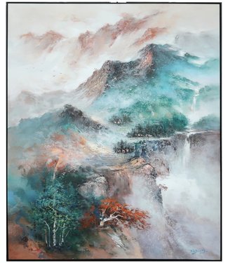 Fine Asianliving Pittura Ad Olio Dipinto a Mano 3D in Rilievo Cornice Nero 150x180cm Montagne Del Paesaggio
