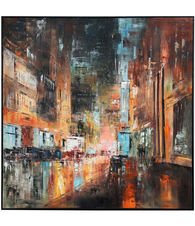 Ölgemälde 100% Handgemalt 3D Texture Rahmen Schwarz 120x120cm Stadt Orange