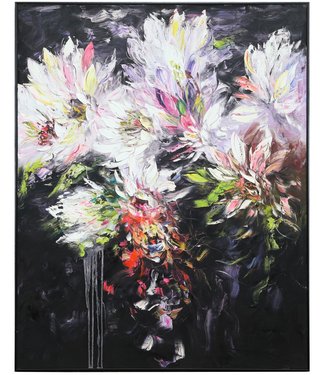 Fine Asianliving Pittura Ad Olio Dipinto a Mano 3D in Rilievo Cornice Nero 120x150cm Fiori Bianchi