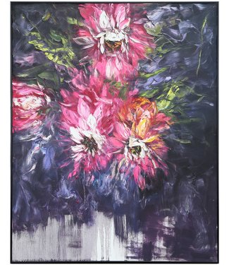 Fine Asianliving Pittura Ad Olio Dipinto a Mano 3D in Rilievo Cornice Nero 120x150cm Fiori Rosa