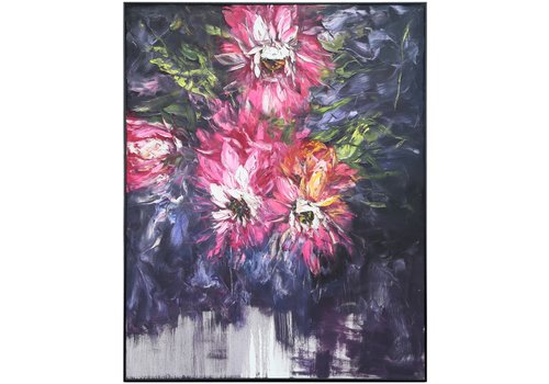Fine Asianliving Oil Painting 100% Handpainted 3D Relief Effect Black Frame 120x150cm Pink Flowers
