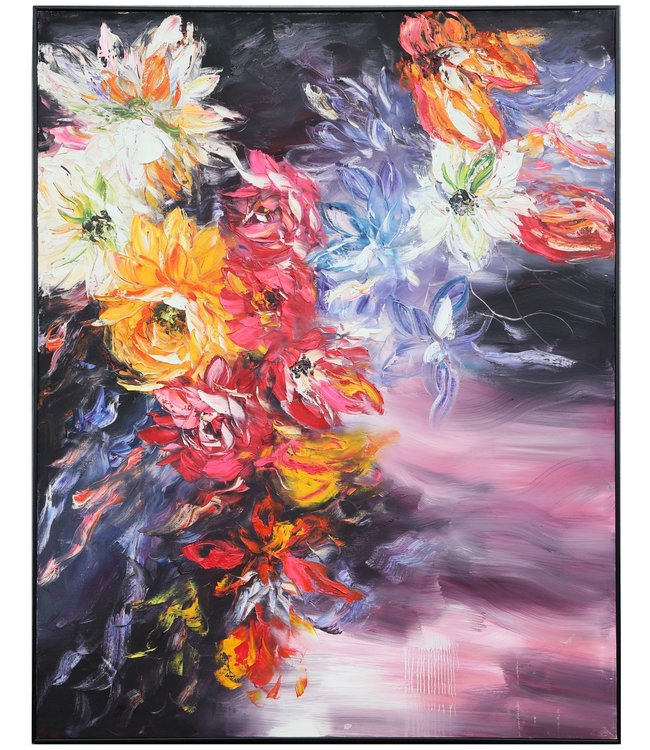 Oil Painting 100% Handpainted 3D Relief Effect Black Frame 120x150cm Colorful Flowers