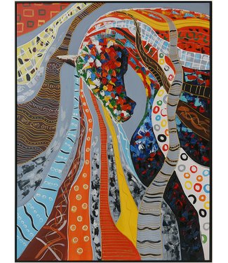 Fine Asianliving Olieverf Schilderij 100% Handgeschilderd 3D met Reliëf Effect en Zwarte Omlijsting 90x120cm Paard Multicolour