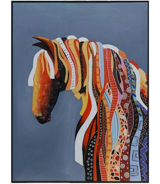 Fine Asianliving Oil Painting 100% Handpainted 3D Relief Effect Black Frame 90x120cm Horse Grey