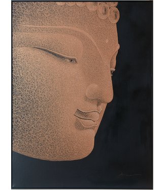 Fine Asianliving Olieverf Schilderij 100% Handgegraveerd 3D met Reliëf Effect en Zwarte Omlijsting 90x120cm Boeddha Oud Roze