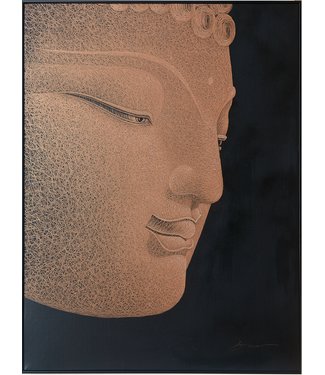 Fine Asianliving Peinture á l'Huile 100% Sculpté à La Main 3D Effect Relief Cadre Noir 90x120cm Bouddha Vieux Rose