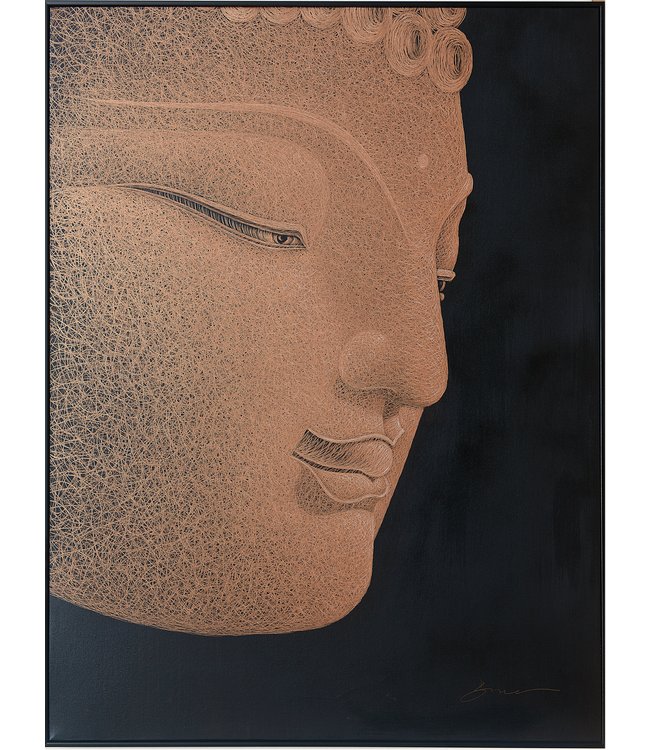 Oil Painting 100% Handcarved 3D Relief Effect Black Frame 90x120cm Buddha Old Pink