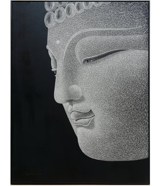 Fine Asianliving Peinture á l'Huile 100% Sculpté à La Main 3D Effect Relief Cadre Noir 90x120cm Bouddha Gris