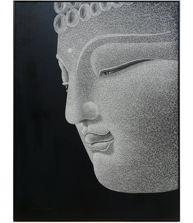 Ölgemälde 100%  Handgeschnitzt 3D Texture Rahmen Schwarz 90x120cm Buddha Grau