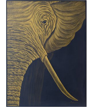 Fine Asianliving Oil Painting 100% Handcarved 3D Relief Effect Black Frame 90x120cm Elephant Left