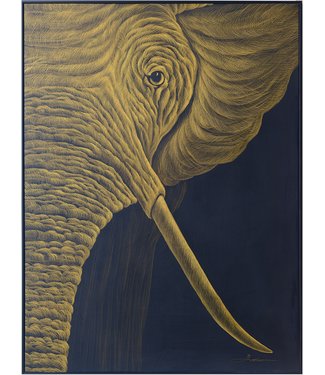 Fine Asianliving Olieverf Schilderij 100% Handgegraveerd 3D met Reliëf Effect en Zwarte Omlijsting 90x120cm Olifant Links