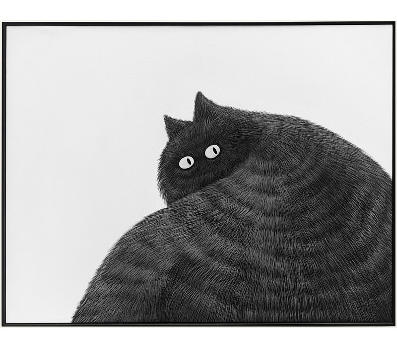 Oil Painting 100% Handpainted 3D Relief Effect Black Frame 100x80cm Black Cat