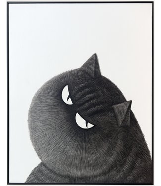Fine Asianliving Pintura Al Óleo Cuadro Pintado a Mano 3D Efecto Relieve Marco Negro 100x80cm Gato Negro