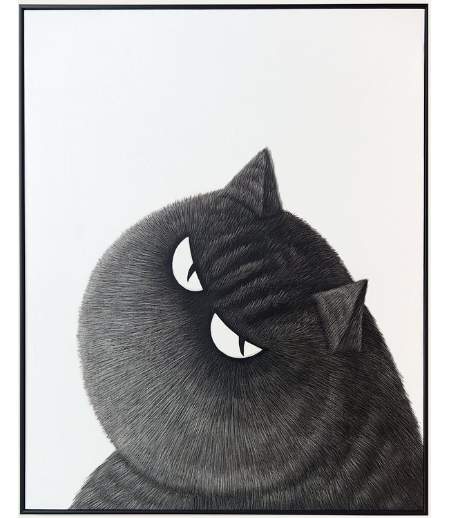 Peinture á l'Huile 100% Peint á La Main 3D Effect Relief Cadre Noir 100x80cm Chat Noir