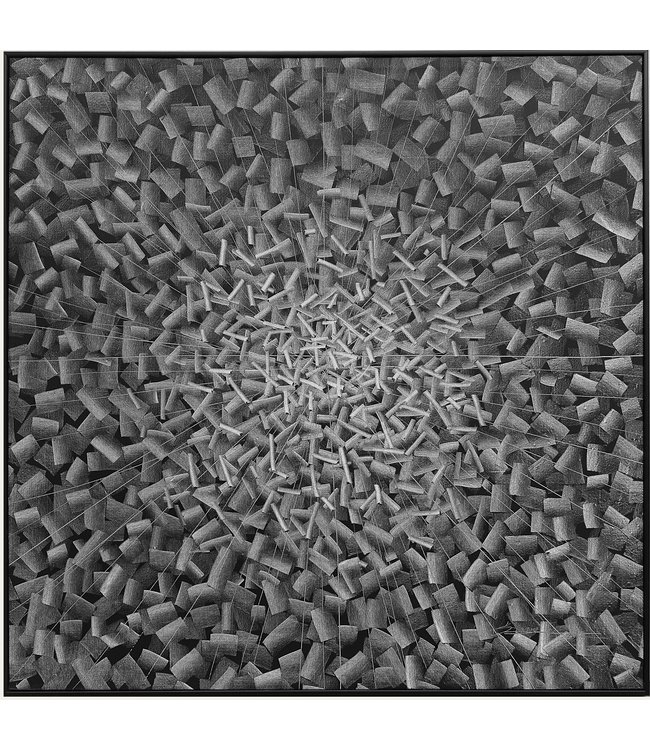 Peinture á l'Huile 100% Sculpté à La Main 3D Effect Relief Cadre Noir 100x100cm Gris