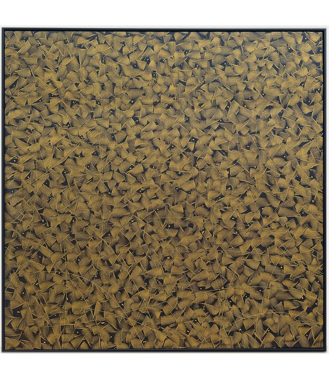 Oil Painting 100% Handcarved 3D Relief Effect Black Frame 100x100cm Yellow