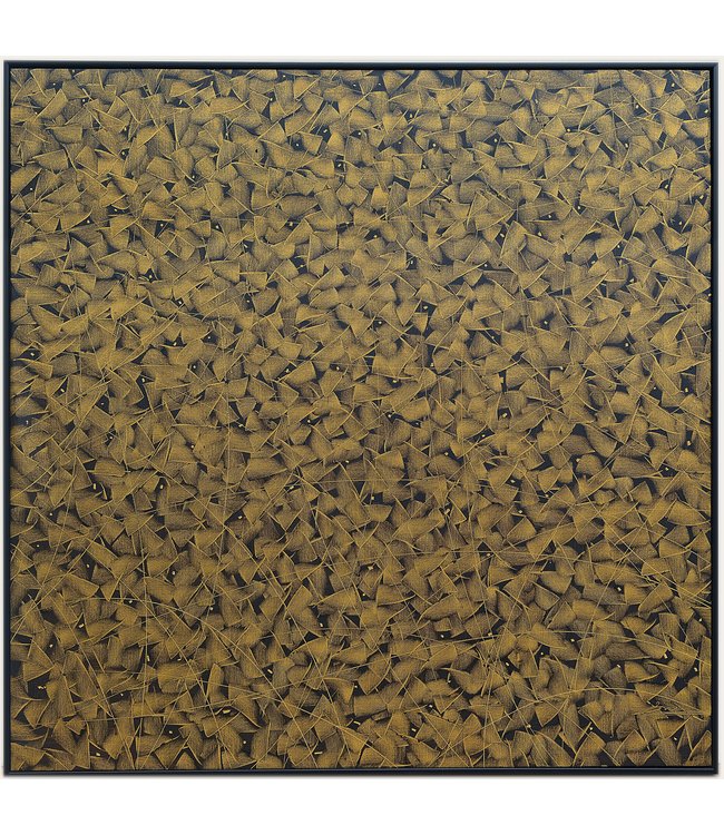 Pittura Ad Olio Intagliato a Mano 3D in Rilievo Cornice Nero 100x100cm Giallo